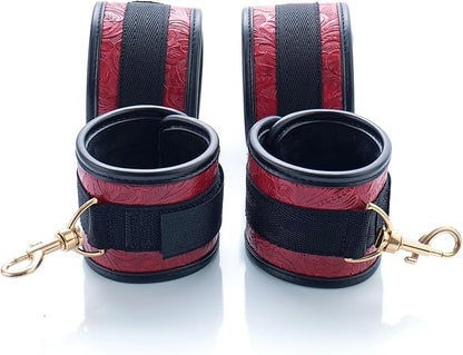 Spreader Bar Heavy Duty Stainless Steel Expandable Bar Home Gym with 4pcs Furry Crocodile Red Adjustable Strap,Sports Aid Training Pilates Aid Kit,Indoor Yoga Set