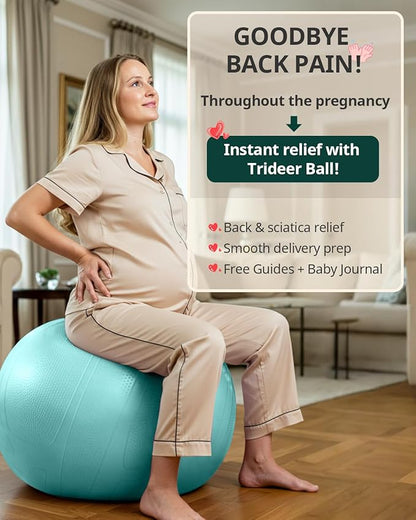 Trideer Pregnancy Birthing Ball, 1.7mm Extra Thick Yoga Ball for Maternity, Labor, Physio, Recovery, Illustrated Exercise Guide & Baby Memory Book Included, 1000LB Anti-Burst & Non-Slip Stability Ball