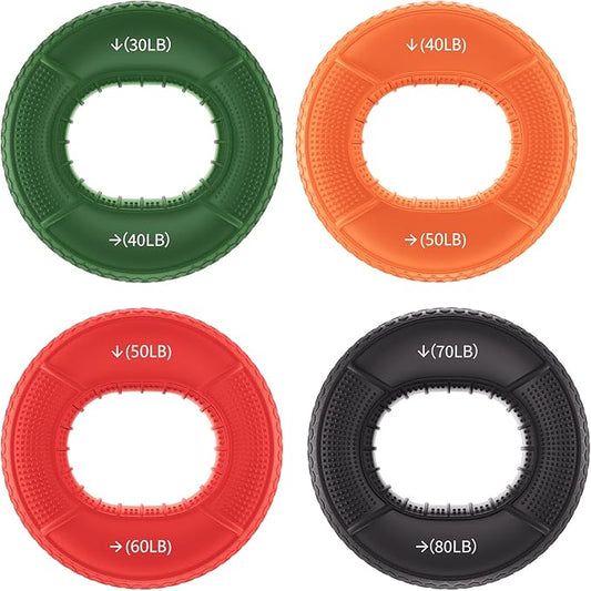 Hand Grip Strengthener Rings - 4 Pack Finger Exerciser Grip Strength Trainer Silicone Squeezer Gripper for Muscle Strengthening Training Forearm Grip Workout Stress Relief Rehabilitation 30LB-80LB