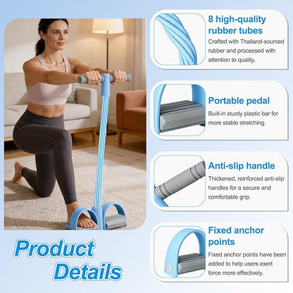 8-Tube Pedal Resistance Band with Handles, Multifunction Foot Pedal Tension Rope Fitness Equipment, Natural Rubber Exercise Puller for Abs, Arms, Waist & Leg Training