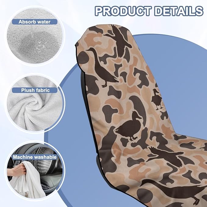 Bulopur Duck Hunting Camo Car Seat Towel Cover Absorbent Soft Beach Towel Car Seat Covers Front Seats Running Post Workout Sweatproof Yoga Towels Blanket