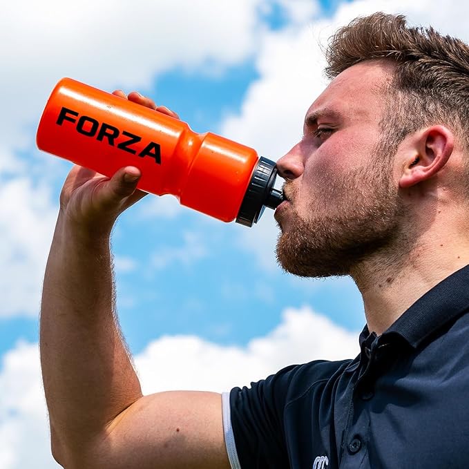 FORZA Team Sports Water Bottles | 25oz Capacity with Portable Carry Bag or Foldable Carrier - BPA-Free Plastic for Hydration on the Go (Foldable Carrier, Orange)