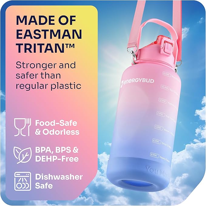 1 Gallon Water Bottle with 128 oz Capacity - Motivational Time Markers for Daily Hydration Goals - Leakproof BPA Free Tritan with Removable Straw
