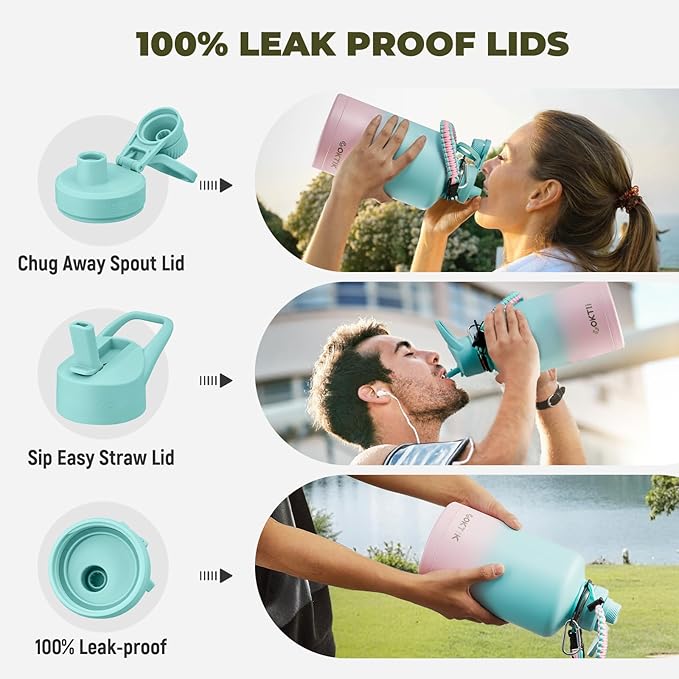COKTIK 84oz Insulated Water Bottle - Stainless Steel Vacuum Metal, Portable ½ Gallon Large-Capacity Sports Bottle with Straw, Carry Bag and Handle Strap, Ideal for Gym & Hiking（Bubble Gum)