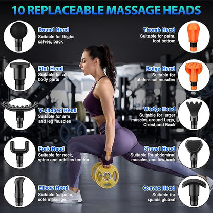 TOLOCO Massage Gun, Deep Tissue Back Massage for Athletes for Pain Relief, Percussion Massager with 10 Massages Heads & Silent Brushless Motor, Valentines Day Gifts for Him Her, Carbon