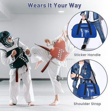 Custom Name Taekwondo Karate Duffle Bag for kids Boy Girls - Personalized Martial Arts Gear Bag, Water-Resistant Sparring Equipment Bag, Karate Navy