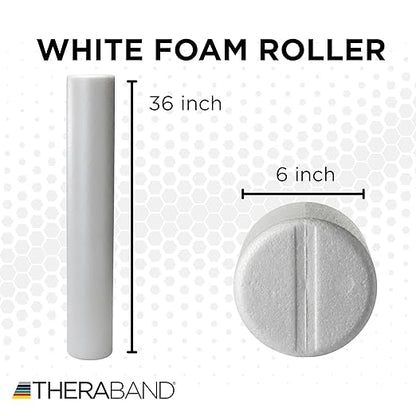 THERABAND Pro Foam Roller, 6" x 36" Round; White Back Roller, Compact 6 Inch Diameter for Deep Tissue Massage, Physical Therapy, Myofascial Release, Core Stabilization