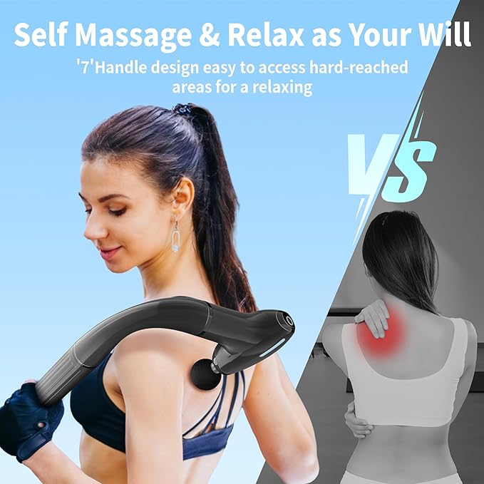 Massage Gun Deep Tissue with Extension Handle Professional Percussion 3-in-1 Detachable Back Massager for Pain Relief,Muscle Relief Massager for Shoulder Back Thigh Waist&Neck (Light Black)