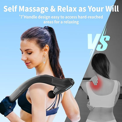 Massage Gun Deep Tissue with Extension Handle Professional Percussion 3-in-1 Detachable Back Massager for Pain Relief,Muscle Relief Massager for Shoulder Back Thigh Waist&Neck (Light Black)