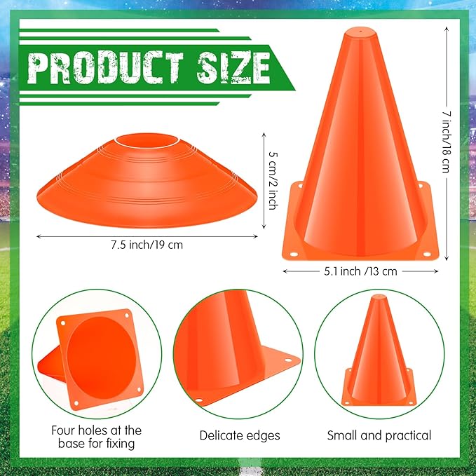 Vinsot 108 Pack Plastic Traffic Cones Set 48 Pack Agility Field Marker Soccer Cones 60 Pack Disc Training Cones with 3 Portable Bags for Skating Basketball Football Practice Drills (Orange)