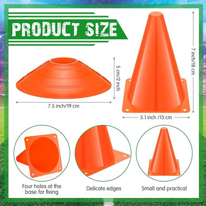 Vinsot 108 Pack Plastic Traffic Cones Set 48 Pack Agility Field Marker Soccer Cones 60 Pack Disc Training Cones with 3 Portable Bags for Skating Basketball Football Practice Drills (Orange)