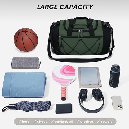 Vorspack Gym Bag for Men - 18 Inches Small Duffle Bag for Travel Lightweight Duffel Bag with Shoe Compartment Personal Item Travel Bag Weekender Bag for Travel Sports Gym - Green