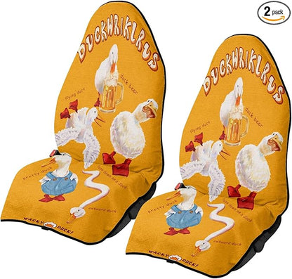 Duck and Beer Pattern Car Seat Cover Front Set (2-Piece) - Hand-Painted Funny Design, Universal Fit for Most Sedans and SUVs, Sweat Absorbent Towel Base Protector, Machine Washable