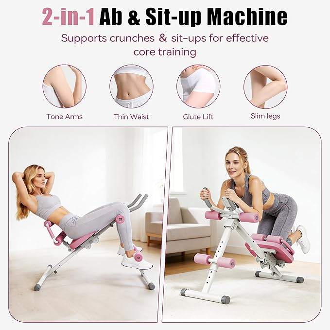 EPHESPORT Multifunctional Ab Machine, Crunch & Sit-Up Core Trainer for Stomach & Ab Workout, Adjustable & Foldable Exercise Equipment, Knee/Back Support, Full Body Workout for Home Gym