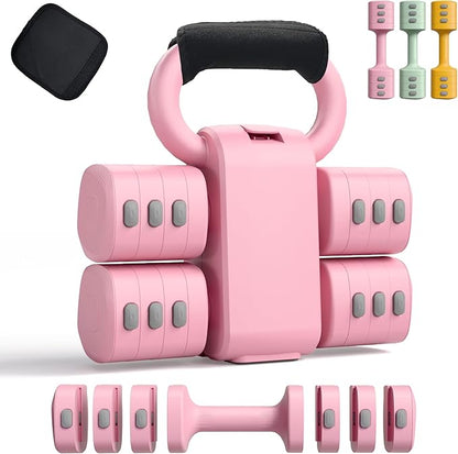 2-in-1 Adjustable Dumbbell Set for Women - 4 Levels (2.2lbs to 12.1lbs) - Home Gym Weights for Women at Home - Fitness Dumbbells