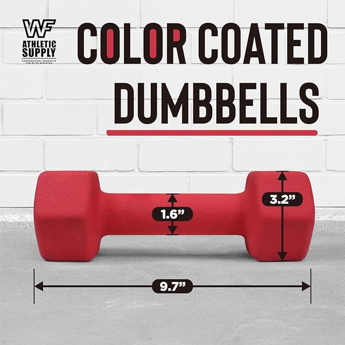 WF Athletic Supply Vibrant Multiple Color Hex Shaped Neoprene Dumbbells/Hand Weights with Non-Slip Grip for Home Gym Equipment Workouts Strength Training Free Weights - Sold in Pairs