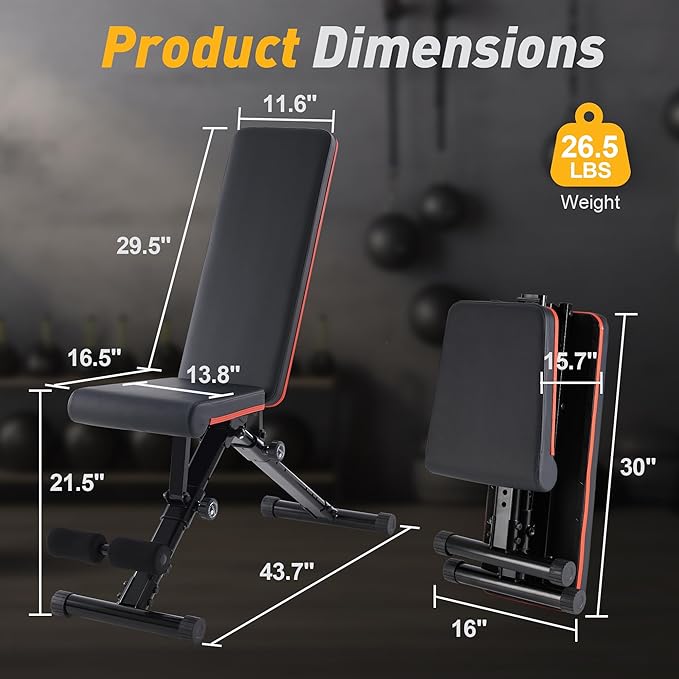 Adjustable Weight Bench, Workout Bench 795 lbs Capacity with 72 Multi-Position Settings, Foldable Incline Decline Flat Exercise Bench for Bench Press, Sit Up, and Strength Training
