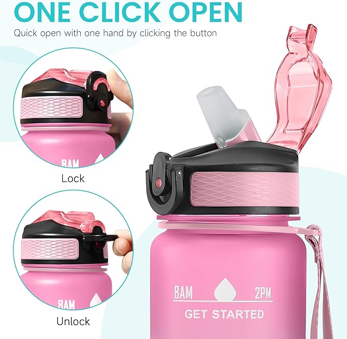 32 oz Motivational Water Bottle with Time Marker,Water Bottles with Times to Drink and Straw with Carrying Strap,Perfect For Fitness Gym Outdoor,BPA Free (Pink & Blue Gradient)