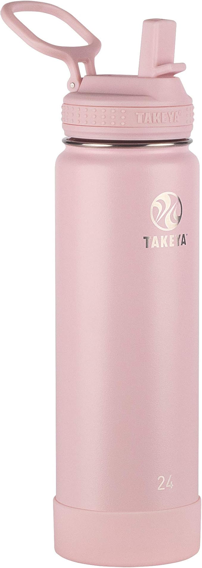Takeya 24 oz Actives Stainless Steel Water Bottle with Straw Lid – Leakproof, Double-Wall Insulated, Keeps Drinks Cold 24 hrs/Hot 12 hrs, BPA-Free, Powder-Coated, Gym & Travel, Blush