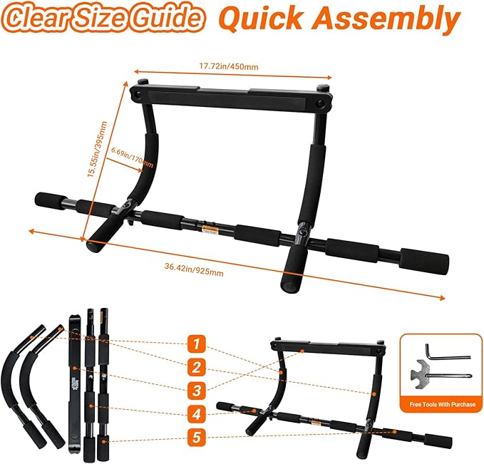 ENERGI CORE Pull Up Bar for Doorway | No-Screw Chin Up Bar with Multi-Grip Foam Handles | Heavy-Duty Home Gym Strength Training Equipment | Upper Body Workout Bar for Standard Door Frames