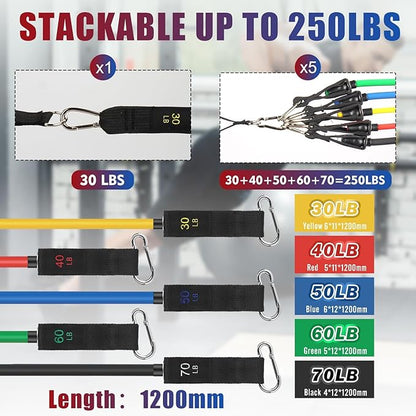 Exercise Resistance Bands with Handles for Working Out, 150/200/250/300 Lbs Workout Bands Set with Door Anchor for Physical Therapy, Yoga, Pilates