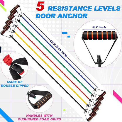 Leyndo 5 Pcs Exercise Resistance Bands with Handles Physical Resistance Tube Workout Bands with Door Anchor for Men Women Muscle Toning Strength Training
