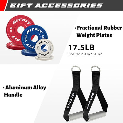 RitFit Multi-Function Garage & Home Gym Package Includes 1200LBS Power Cage PPC03/P3 with Cable Crossover System, Weight Bench, Olympic Barbell Weight Set, Full Body Workout
