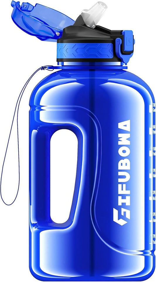 GIFUBOWA 2L Water Bottle with Straw Half Gallon Drinking Bottle with Handle Motivational Gym Jug 2 Liter with Time Marker