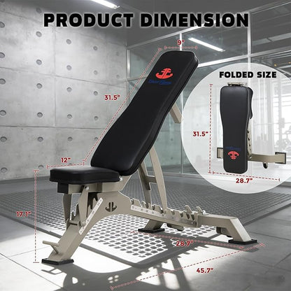 Adjustable Weight Bench 1300 lb Capacity, Foldable Workout Bench with 10 Backrest & 3 Seat Positions, Heavy Duty Home Gym Bench for Incline Decline Flat Dumbbell Training