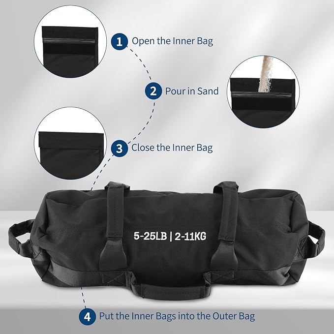 GarveeLife Workout Sandbag Unfilled - 5-200 LBS Heavy Duty Fitness Sandbag for Strength Training, Core & Full-Body Exercises | Adjustable Weight Home Gym
