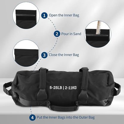 GarveeLife Workout Sandbag Unfilled - 5-200 LBS Heavy Duty Fitness Sandbag for Strength Training, Core & Full-Body Exercises | Adjustable Weight Home Gym