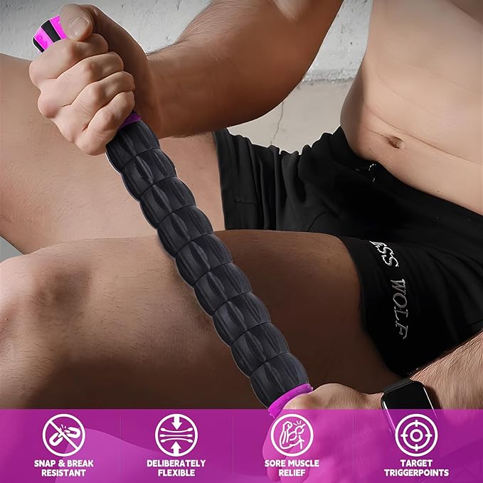 Muscle Roller Stick for Athletes, Massage Roller Stick, Lymphatic Drainage and Liposuction Massage Roller, Relieves Muscle Soreness, Trigger Points, for Physical Therapy and Recovery (Purple & Black)