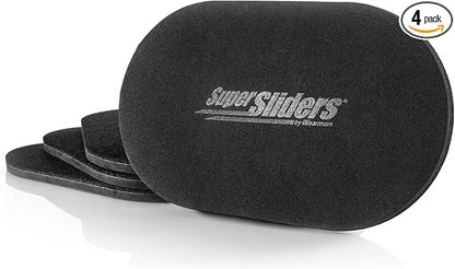 Super Sliders 5-3/4" x 9-1/2" XL Oval Reusable Felt Furniture Sliders for Hard Surfaces, Anti-Slip Protective Furniture Moving Pads for Beds, Sofas, Dressers, Set of 4, Black
