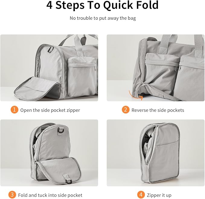 Aji Foldable Gym Bag for Women Men with Shoes Compartment, 3 in 1 Carry on Travel Duffel Bag with Trolley Sleeve, Lightweight&Water Resistant Duffel Bag for Travel, Sport, Fitness&Workout,Elegant Gray
