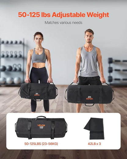 VEVOR Workout Sandbag, Heavy Duty Workout Power Bags with Handles, Slam Bag for Fitness Strength Weight Training Cross-Training, Home Gym Exercise, Black (Unfilled)