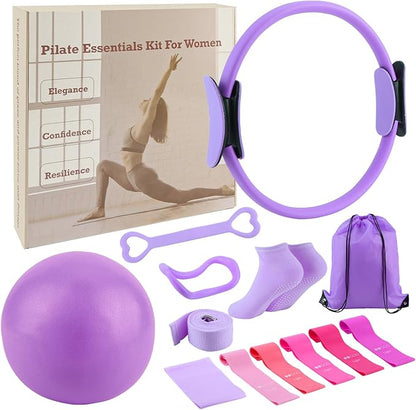 ASIEIT 13 PCS Pilates Kit for Women, Home Pilates Equipment with 5 Resistance Bands, 14'' Magic Circle, Pilates Ball and Ring, Compact Workout Set for Home Workout, Strength and Flexibility