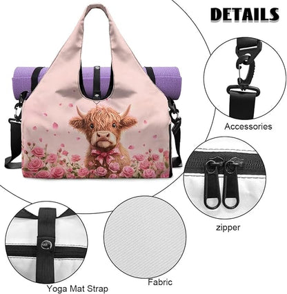 Gym Bag with Yoga Mat Holder Large Tote Bag With Multi Pockets for Women Men Dry Wet Separated Pocket Carryall Yoga Tote Bag for Pilates Travel Workout Office