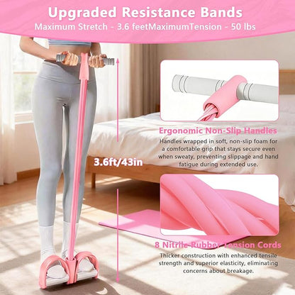 8-Tubes Pedal Resistance Band with Handle, Multifunction Exercise Rope for Working Out, Foot Pedal Resistance Band for Abdomen, Waist, Arm, Leg, Pink