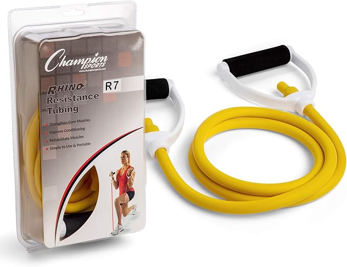 Champion Sports Resistance Tube Bands for Men and Women, 10 lbs - 100 lbs Resistance - Durable Stretch Fitness Band for Strength Training, Stretching, Rehabilitation - Premium Home Workout Equipment