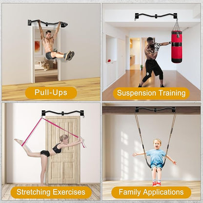 Kipika Wall Mounted Pull Up Bar - Heavy Duty 450 LB Capacity Doorway Chin Up Bar for Home Gym, Sturdy Steel Construction with Resistance Band Hooks | Hanging Exercise Bar for Full Body Workout