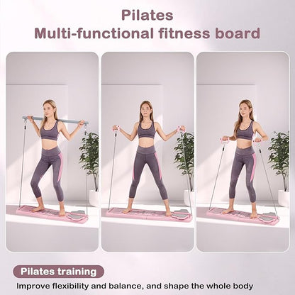 6-in-1 Foldable Pilates Board Reformer Kit, Portable Home Gym Equipment with Resistance Bands, Ab Board, Smart Timer & Phone Holder, Full Body Workout for Women