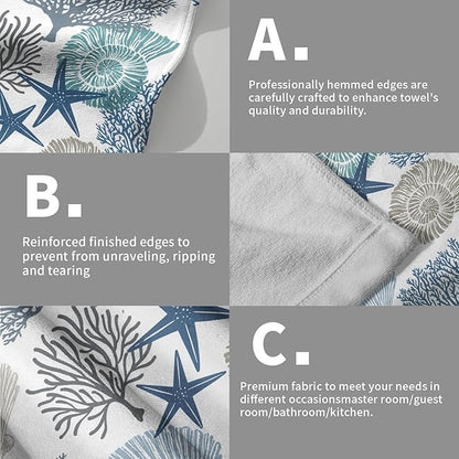 Tropical Coral Hand Towels for Bathroom 2 Packs 14"x28" Sea Ocean Starfish Nautical Tea Dish Towels for Kitchen Soft Absorbent Beach Decorative Washcloths for Home Bath Face Fingertip Spa