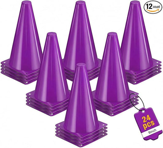 24pcs Cones 9 Inch Soccer Cones and Plastic Traffic Cones, Durable Cones for Sports Training, Ideal for Soccer, Basketball, Football, Skating, and Agility Drills Practice