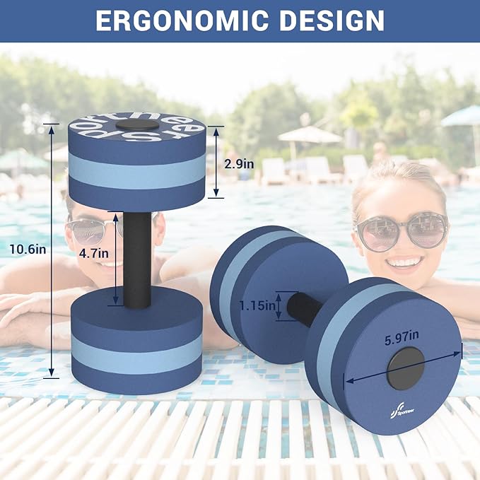 Sportneer Water Weights Aquatic Exercise Dumbbells Water Dumbbell Aerobics Workouts Set of 2 EVA Foam Pool Weights Dumbbells Set Aqua Fitness Barbells Equipment for Water Aerobics Weight Loss