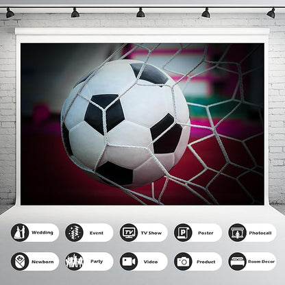 Soccer Ball in Goal Backdrop Sports Game Party Sports Birthday Party Photography Background Football in Net Boys Children Adult Sports Club Portrait Backdrops Photo Shoot Decor Wallpaper 20x10ft