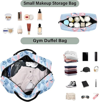 Weekender Bags Travel Duffel Gym Bag Carry on Overnight Tote Bag with Toiletry Bag for Airplane Travel Trip Gym Yoga (Ribbon Bow Sea)