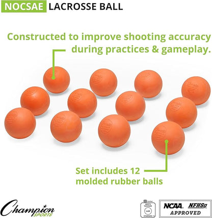 Champion Sports Lacrosse Balls – Official Size SEI Certified, Multi-Color Packs of 3, 6, or 12 for Practice & Games