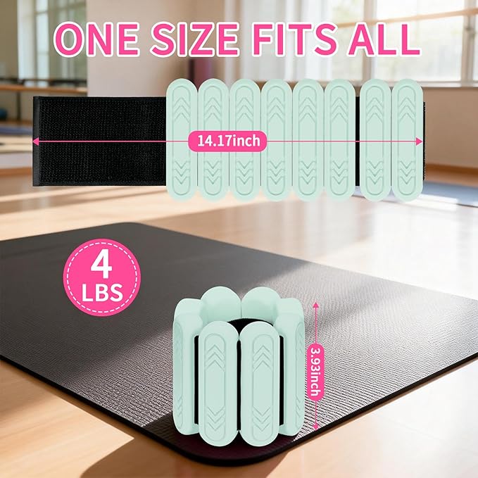 Wrist & Ankle Weights for Women Men, 1lb/2lb/4lb Set of 2 - Adjustable Wearable Weighted Bands, Waterproof Silicone Arm & Leg Weights for Pilates, Yoga, Walking, Dance, Home Workout & Gym