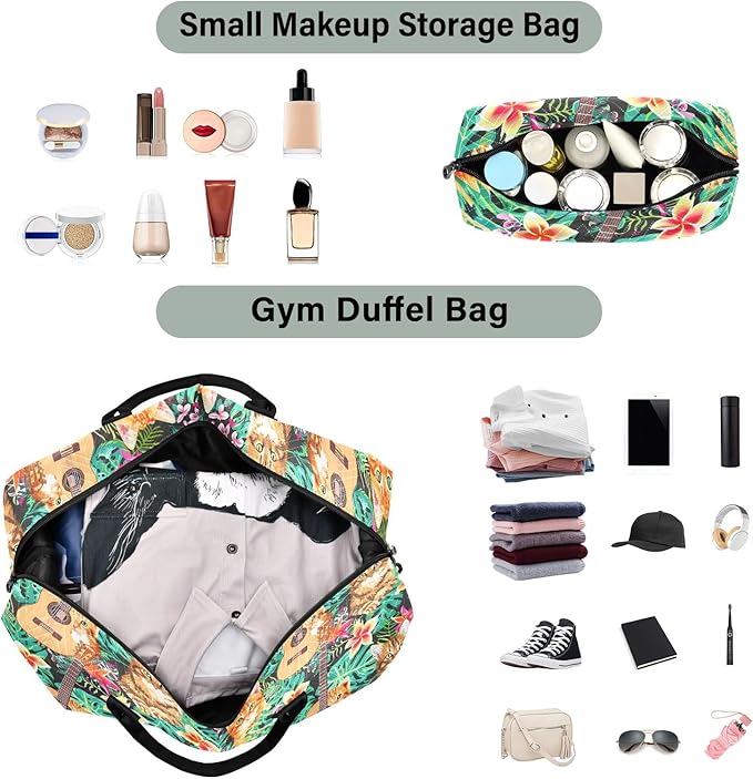 Weekender Bags Travel Duffel Gym Bag Carry on Overnight Tote Bag with Toiletry Bag for Airplane Travel Trip Gym Yoga (Hawaiian Orange Cat Tabby Face)