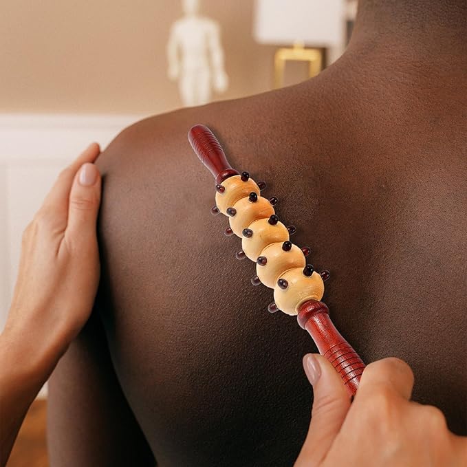 ibasenice Wooden Belly Roller Massager Spiked Five-roll Design, Portable Multipurpose Body Relaxing Fitness Roller for Muscle Massage and Pressure Point Therapy